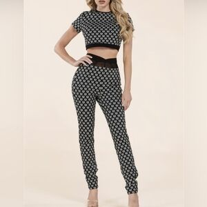 L'ATISTE Crop Top + High- Waisted 2pc  Monochrome Luxe Material Pant Set